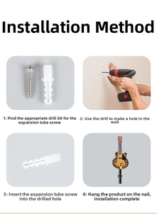 Step-by-step installation guide for resin guitar wall hooks including screws and anchors