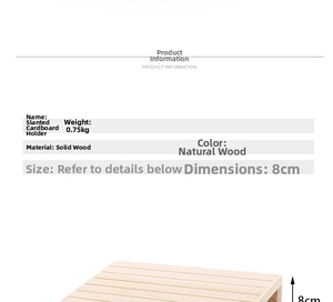 Detail view of solid wood earring display stand with natural grain and 8cm height mark