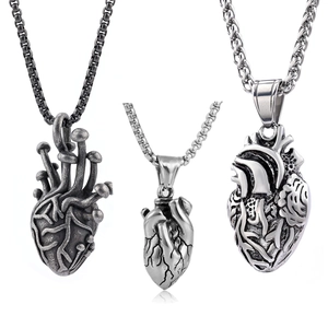 Collier Pendentif Cœur Anatomique Acier Inoxydable Style Gothique Punk Vintage Bijou Accessoire Pour Hommes Femmes