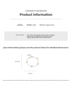 Vue détaillée du bracelet flocon en zircone avec dimensions et poids de 5.2g affichés