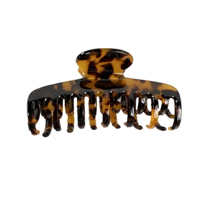 Elegant amber tortoiseshell acetate hair claw clip with double-row teeth for thick hair