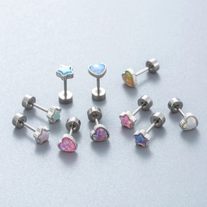 Star and heart opal titanium steel cartilage earrings in multiple vibrant colors