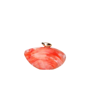 Elegant acrylic marble patterned evening clutch bag with gold clasp and red orange texture