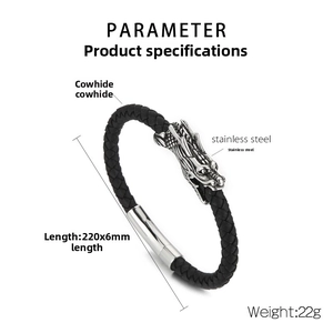 Detailed parameter diagram of braided leather dragon bracelet with dimensions 220X6mm