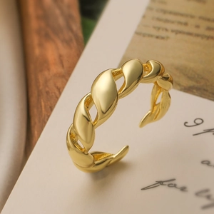 Twisted Rope Open Ring Copper Gold Plated Minimalist Braided Adjustable Band Chic Jewelry For Women