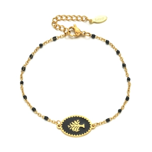 Bracciale bohémien in acciaio inossidabile dorato con perle nere e ciondolo Albero della Vita