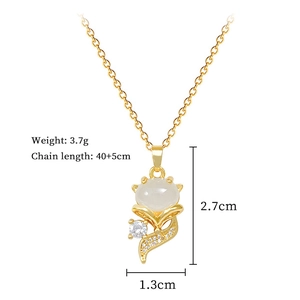 Detailed dimensions of the gold fox necklace with white opal and cubic zirconia stones