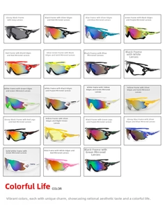 Grid display of 19 sport sunglasses colorways with large streamlined one-piece lenses