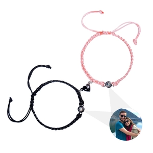Handmade Braided Rope Couple Bracelets With Heart Magnet Attraction And 100 Languages I Love You Projection Stone