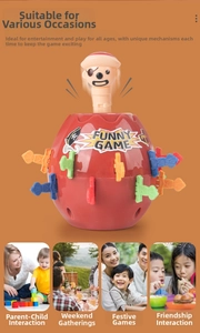 Detailed components of pirate barrel game including red bucket, swords, and pop-up pirate