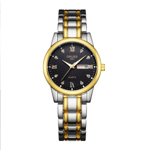 Classic ORUSS business watch with two-tone steel band and black dial with day-date display