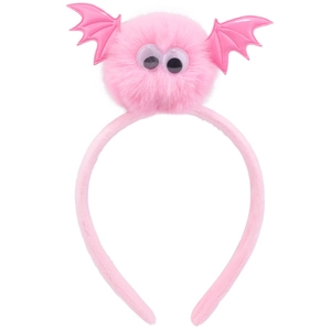 Détail du serre-tête chauve-souris en peluche rose avec yeux à ressort pour fête