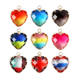 Heart Shaped Pendants Colorful Faceted Glass Metal Bezel Charms For DIY Necklace Bracelet Jewelry Making Accessories