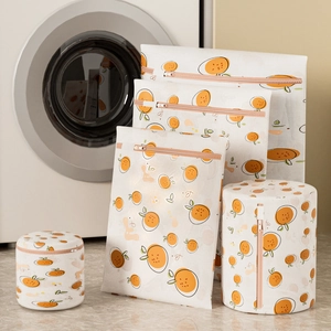 Laundry Bag Polyester Fine Mesh Washing Machine Protection Zipper For Delicate Underwear Bra Clothes Citrus Fruit Pattern