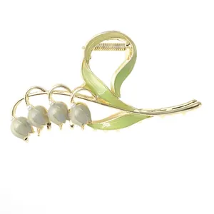 Eleganter Maiglöckchen-Haarclip aus Goldlegierung mit Perlen für langes Haar