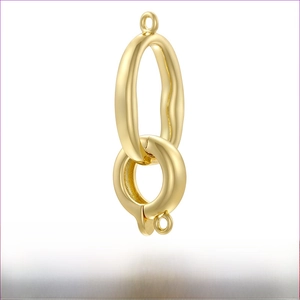 Close-up of 18K gold plated brass oval double ring connector with 12x29mm dimensions
