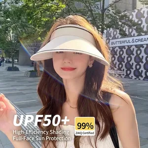Beige wide brim UPF 50+ sun hat for women with 99% UV protection for summer cycling