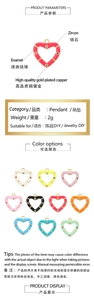 Detailed view of heart-shaped enamel pendants with zircons for DIY jewelry making