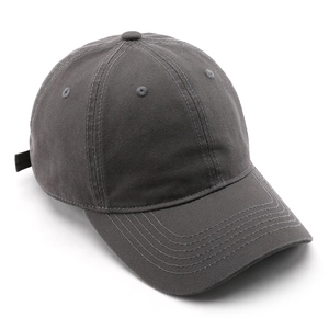 Classic dark grey washed cotton baseball cap with adjustable six-panel design for outdoor sun protection