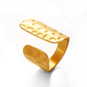 18K gold-plated geometric hammered open ring with polished stainless steel texture