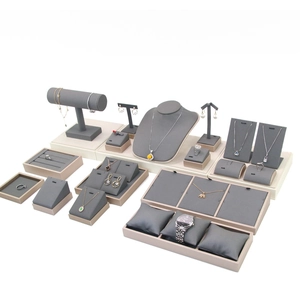 Grey jewelry display stand set including necklace mannequin and earring tray