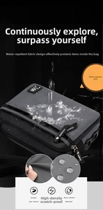 Close-up of waterproof nylon crossbody bag with water splashing detail on fabric