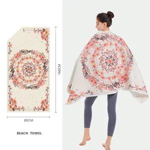 Quick dry microfiber beach towel with red mandala pattern and 160x80cm size details