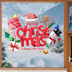 Adesivi per finestre pupazzo di neve di Natale con scritte per decorazioni festive casa