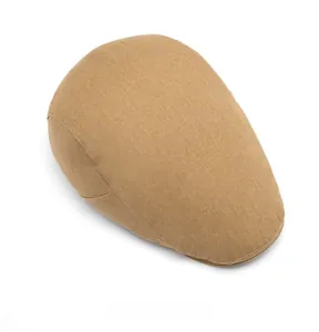 Top view of a khaki newsboy cap showing the breathable cotton linen fabric texture