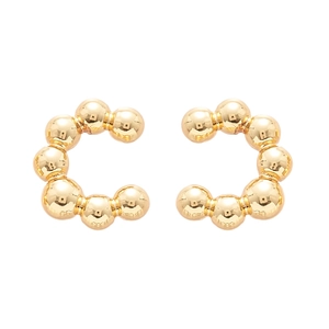 Minimalist gold geometric C-shaped ear cuffs with high-shine metallic bead design for women