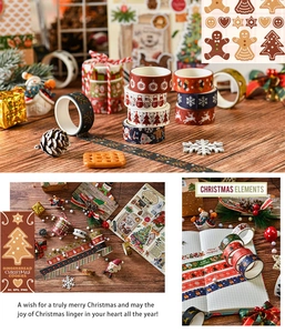 Detailed view of Christmas washi tape set featuring gingerbread and Santa patterns