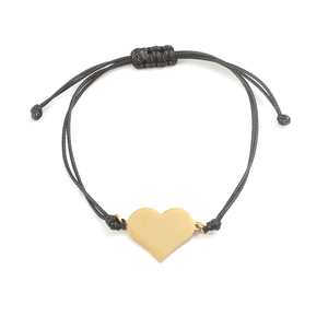 Minimalist black braided rope bracelet with a polished gold heart-shaped pendant