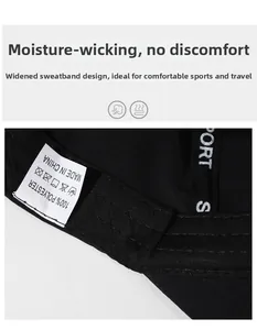Detail of the widened sweatband and breathable polyester fabric inside the black sport cap