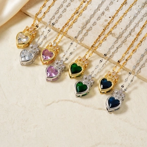 Collana Con Ciondolo A Cuore Design Corona Catena In Acciaio Inossidabile Rame Zirconia Gioielli Di Lusso Per Donna