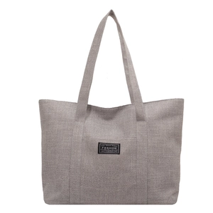 Minimalist large capacity grey canvas tote bag with woven texture for women