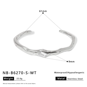 Detailed specs of wave stainless steel bangle with rectangle zircon and 61mm diameter