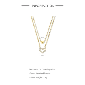 S925 sterling silver double layer heart necklace with zirconia pendants and product details