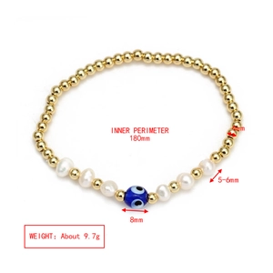 Detail view showing 180mm inner perimeter and 4mm gold beads with blue evil eye charm