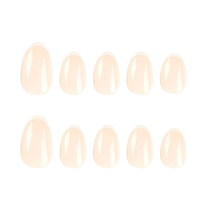 Unghie finte ovali rosa nudo lucido con punte francesi bianche minimaliste set da 10