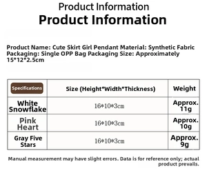 Size chart for cute mesh dress angel ornaments with fabric material and dimensions