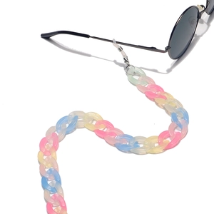 Colorful gradient acrylic resin eyewear chain with anti-slip rubber loops and lobster clasps