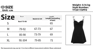 Tableau des tailles avec mesures de poitrine pour robe nuisette noire avec dentelle