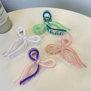Large Bow Ribbon Hair Claw Clip Acrylic Plastic Hair Accessories With Metal Spring Korean Style Shark Clip For Women