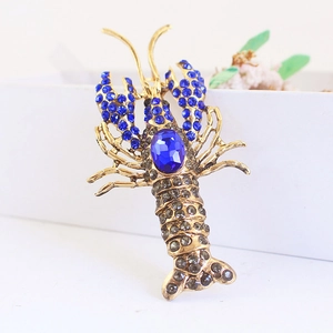 Golden lobster keychain pendant with blue rhinestones and elegant crystal inlay for bags