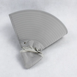 Detail of wide brim hiking hat with reinforced stitching and breathable mesh lining