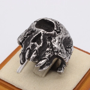 Retro gothic skull ring for men in antique silver finish with distressed texture