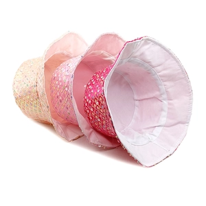 Sequin fisherman bucket hats in gold and pink, three-piece set with shiny metallic finish