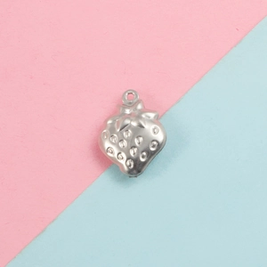 Polished stainless steel strawberry shaped pendant charm for DIY jewelry and necklaces