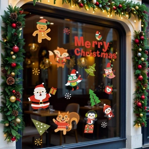 Christmas Window Stickers Static Adsorption PVC Double Sided Color Santa Claus Reindeer Snowman Snowflake Holiday Decor