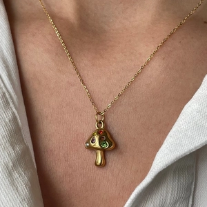 Mushroom Pendant Necklace 18K Gold Plated Stainless Steel With Multicolor Zircon Vintage Cute Trendy Jewelry For Women